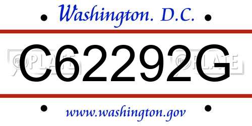 C62292G District Of Columbia License Plate