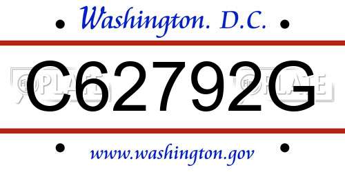 C62792G District Of Columbia License Plate