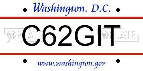 C62GIT District Of Columbia License Plate