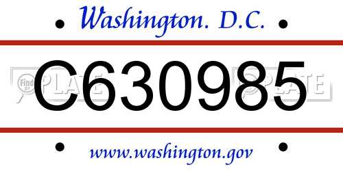 C630985 District Of Columbia License Plate