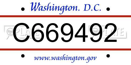 C669492 District Of Columbia License Plate