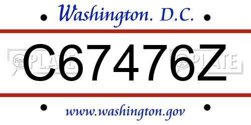 C67476Z District Of Columbia License Plate
