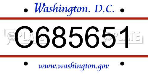 C685651 District Of Columbia License Plate