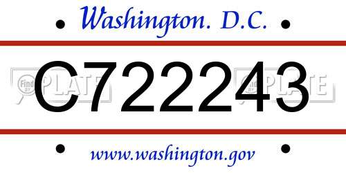 C722243 District Of Columbia License Plate