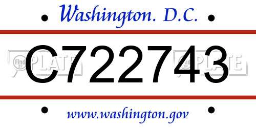 C722743 District Of Columbia License Plate
