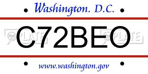 C72BEO District Of Columbia License Plate