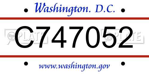 C747052 District Of Columbia License Plate