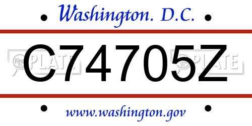 C74705Z District Of Columbia License Plate