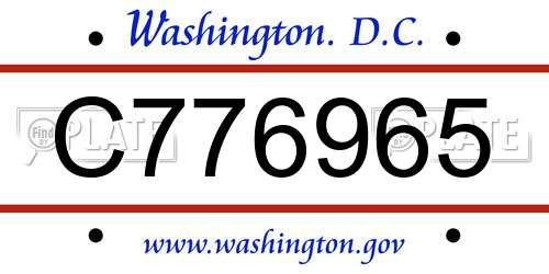 C776965 District Of Columbia License Plate