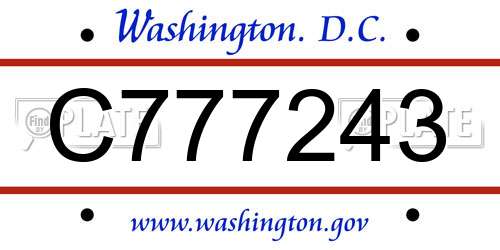 C777243 District Of Columbia License Plate