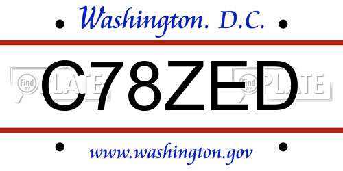 C78ZED District Of Columbia License Plate