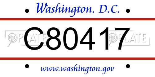 C80417 District Of Columbia License Plate