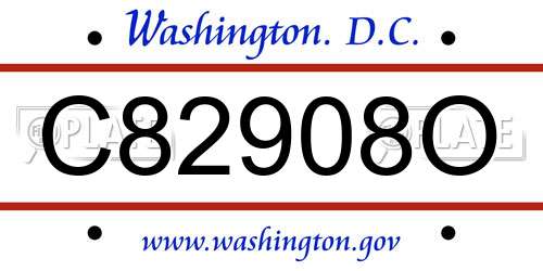 C82908O District Of Columbia License Plate