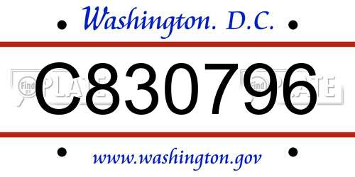 C830796 District Of Columbia License Plate