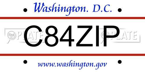 C84ZIP District Of Columbia License Plate