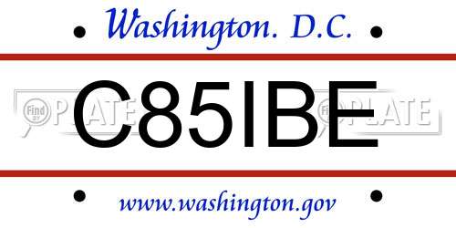 C85IBE District Of Columbia License Plate
