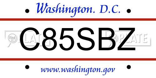 C85SBZ District Of Columbia License Plate