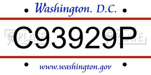 C93929P District Of Columbia License Plate
