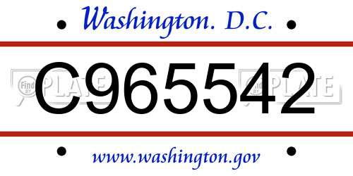C965542 District Of Columbia License Plate