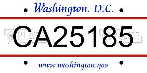 CA25185 District Of Columbia License Plate