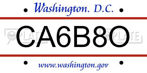 CA6B8O District Of Columbia License Plate