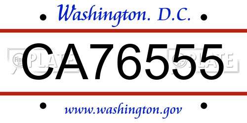 CA76555 District Of Columbia License Plate