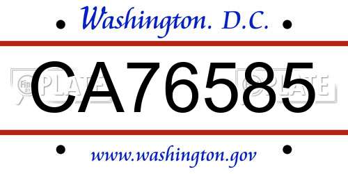 CA76585 District Of Columbia License Plate