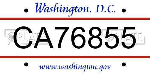 CA76855 District Of Columbia License Plate