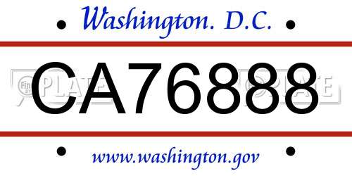 CA76888 District Of Columbia License Plate