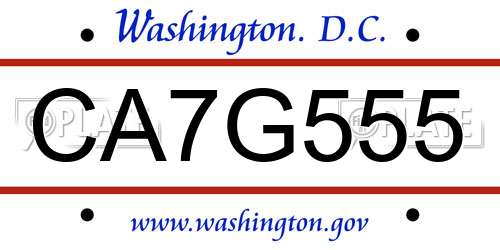 CA7G555 District Of Columbia License Plate