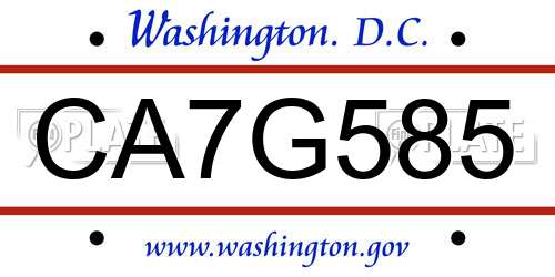 CA7G585 District Of Columbia License Plate