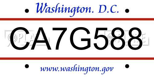 CA7G588 District Of Columbia License Plate