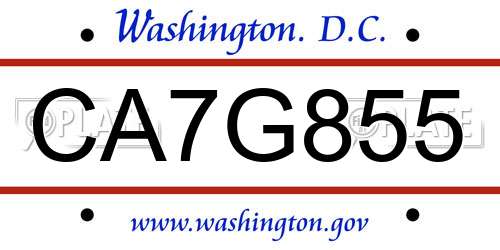 CA7G855 District Of Columbia License Plate