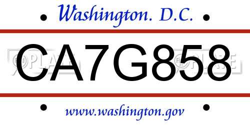 CA7G858 District Of Columbia License Plate