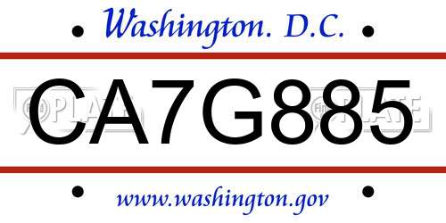 CA7G885 District Of Columbia License Plate