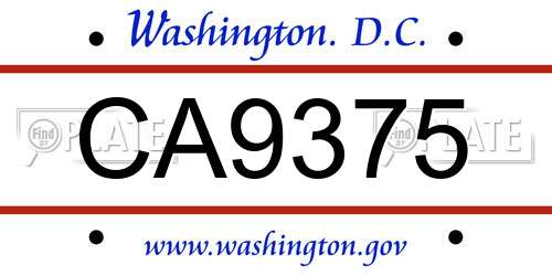 CA9375 District Of Columbia License Plate