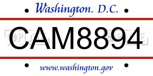CAM8894 District Of Columbia License Plate