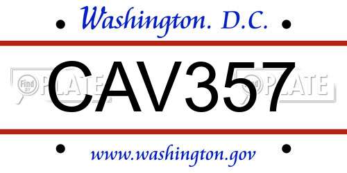 CAV357 District Of Columbia License Plate
