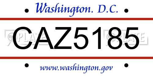 CAZ5185 District Of Columbia License Plate