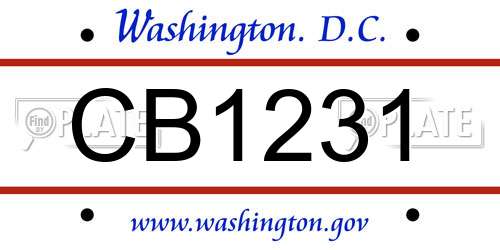 CB1231 District Of Columbia License Plate