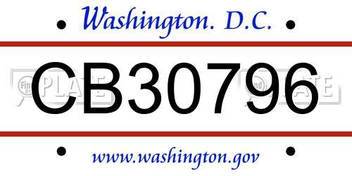CB30796 District Of Columbia License Plate