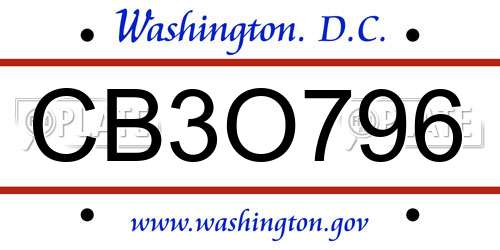 CB3O796 District Of Columbia License Plate