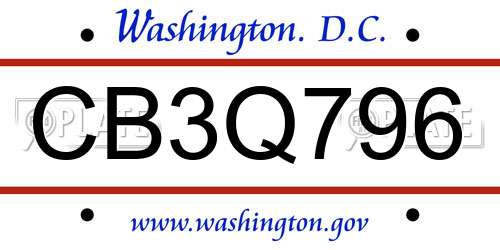 CB3Q796 District Of Columbia License Plate