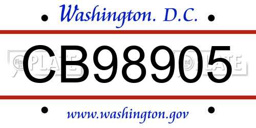 CB98905 District Of Columbia License Plate