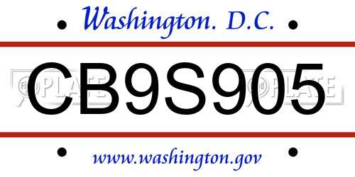 CB9S905 District Of Columbia License Plate