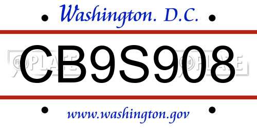 CB9S908 District Of Columbia License Plate