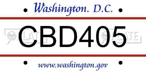 CBD405 District Of Columbia License Plate