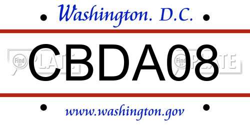 CBDA08 District Of Columbia License Plate