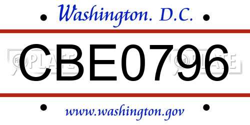 CBE0796 District Of Columbia License Plate