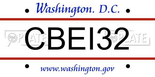 CBEI32 District Of Columbia License Plate